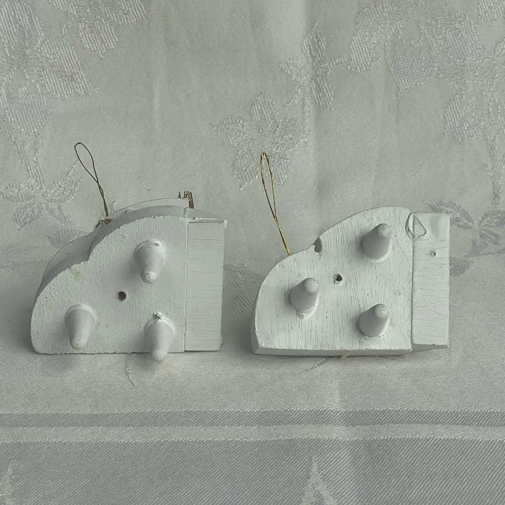 Vintage Wooden Baby Grand Piano Christmas Ornaments Decor White Set of 2